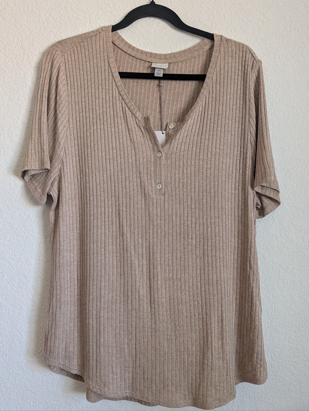 A New Day Target Ribbed Henley Tee in Taupe XXL